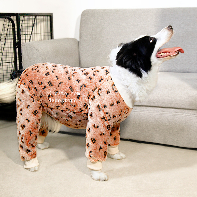 free shipping Designer Plush Pamas for Cold Weather 4 Legs Clothes Stretch Good Fit Medium and Large Dog Onesie Warm Soft Pet Romper Winter Brown Y312