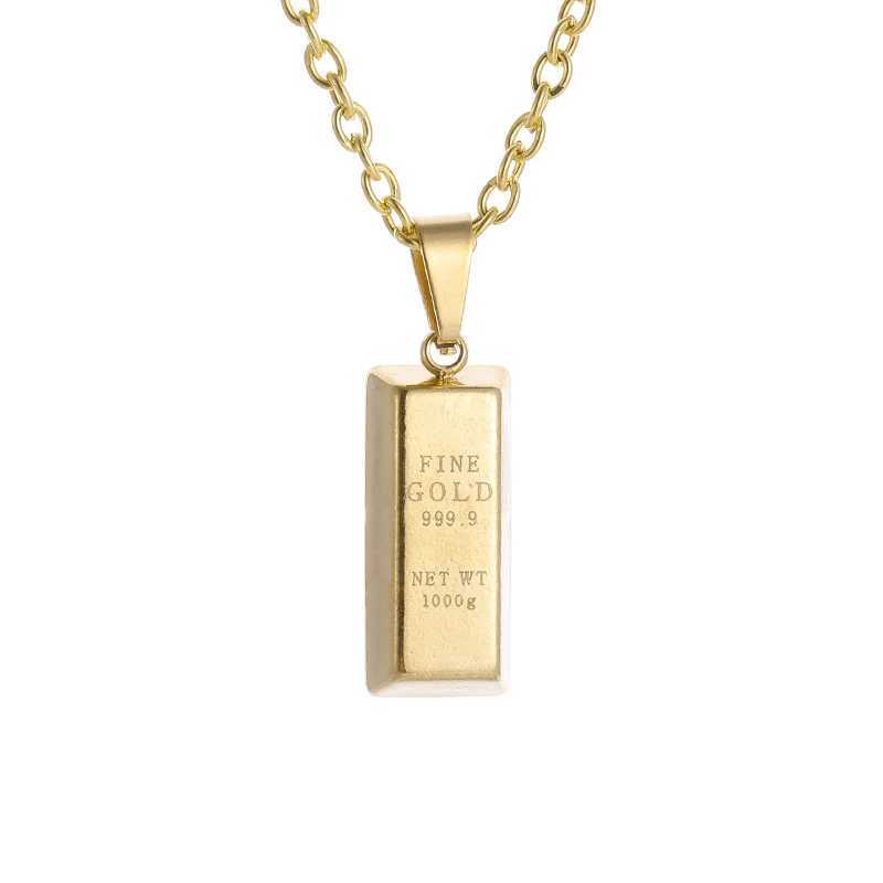 Creative Stainless Steel Gold Color Bar Pendant Necklace Hip Hop Rich Women Men Necklaces Party JewelryC250407