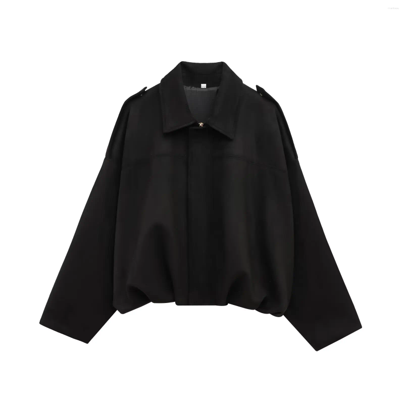 Lanjia- Women's Jackets TRAFZA 2025 Vintage Women Suede Texture Bomber Jacket Female Lapel Zipper Long Sleeve Casual Coat Soild Spring Street 175