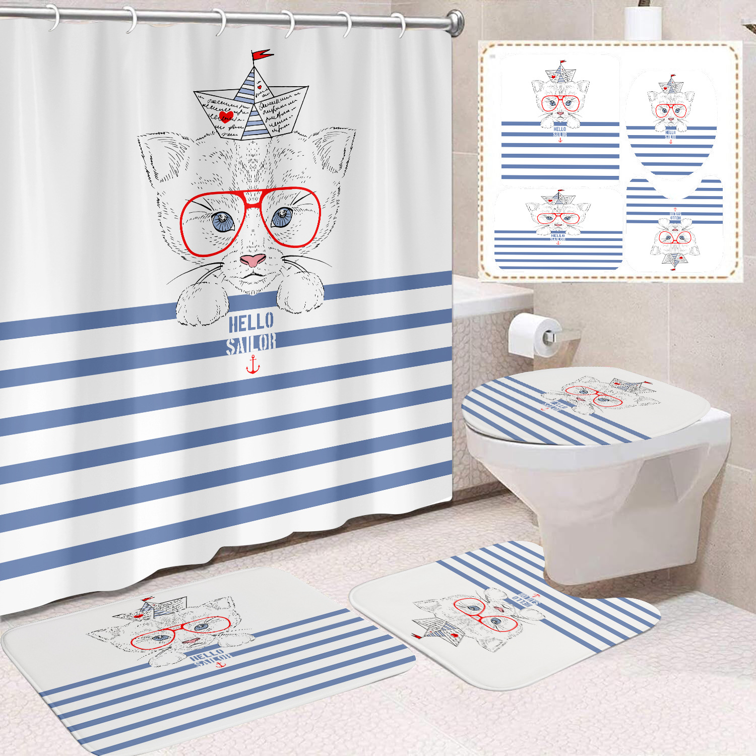 YL-37660 Factory direct sales watercolor daisy bathroom shower curtain/toilet partition curtain/no-drill curtain/shower curtain