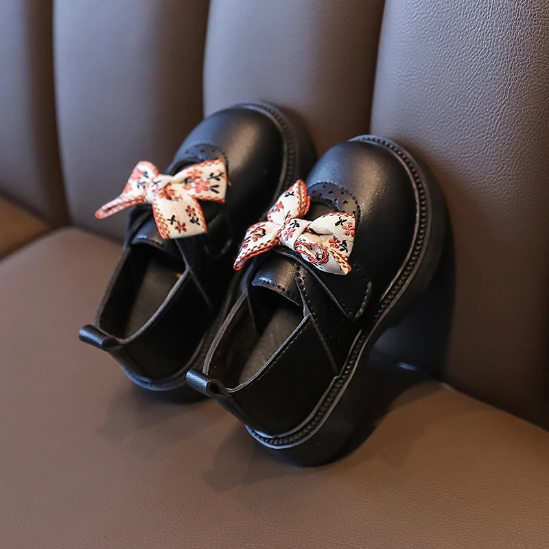 Spring Childrens Leather Shoes Embroidery Bowknot Kids Mary Jane Shoes Causal School Thick Bottom Girls Princess Single Shoes 250407