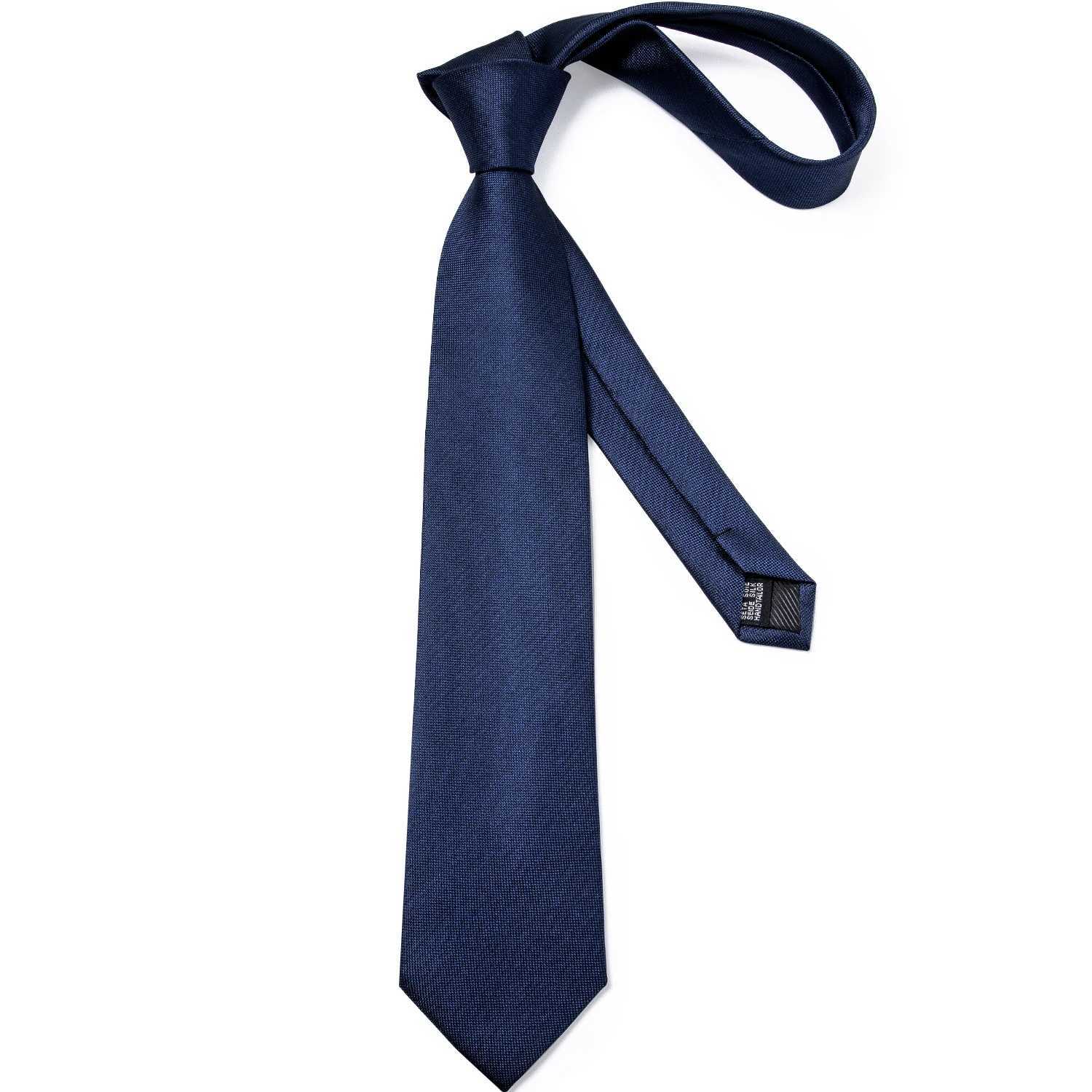 DiBanGu Top Navy Blue Solid Tie for Men 100% Silk Mens Tie Hanky Cufflinks Neck Tie Suit Business Wedding Party Tie Set MJ-7140 X250407
