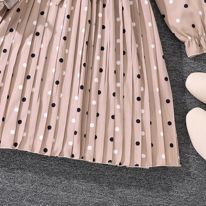 Kids Casual Dress for Girls Clothes Autumn Winter Children Fashion Dot Print Long Sleeve A-line Dress with Belt 7-14Y 250408