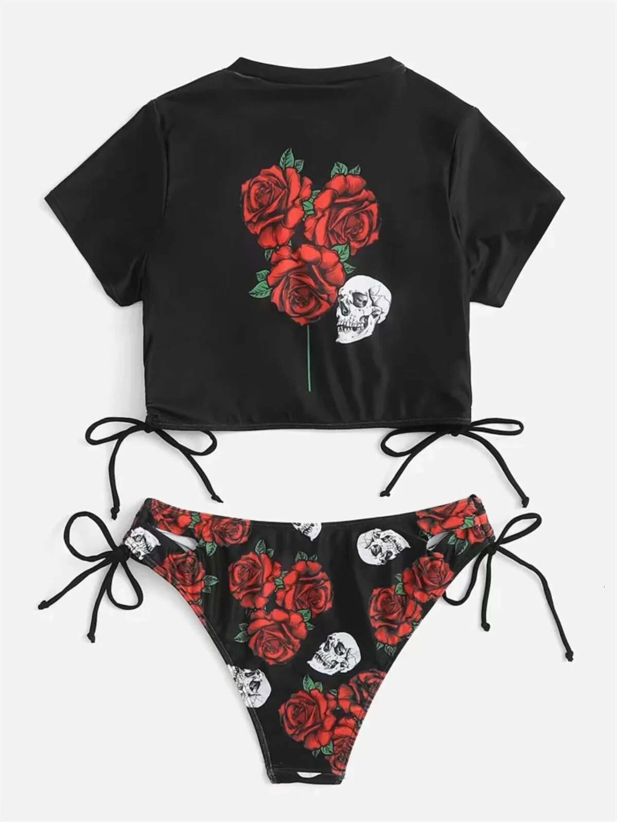 Dongdumaoyi Skull Print Bikini Goth Swimewear Women Black Floral Piece Swimwear Sexy Push Up Beach Bathing Suit High Waist Swimsuit