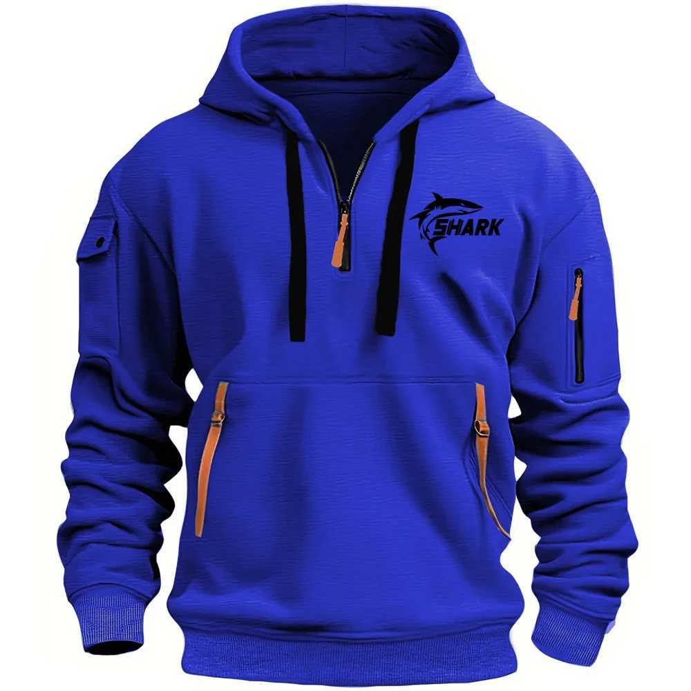 Mens hooded casual sports Pullover retro Harajuku long sleeved zipper multi pocket casual loose jacket streetwear W250408