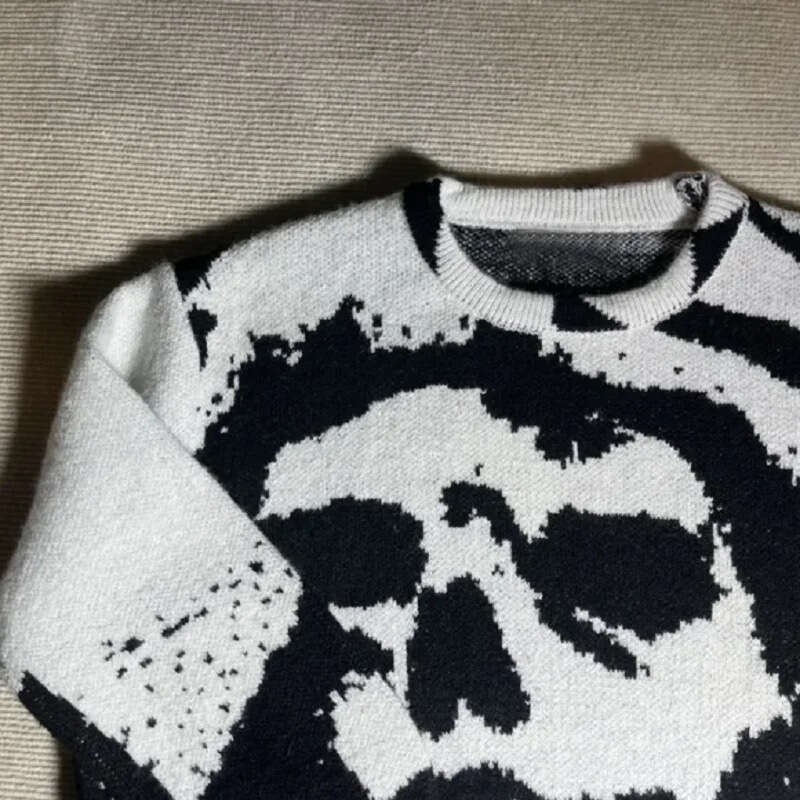 Winter Fashion Skeleton Graffiti Collar Casual Couple Knitted Sweater gift for boys