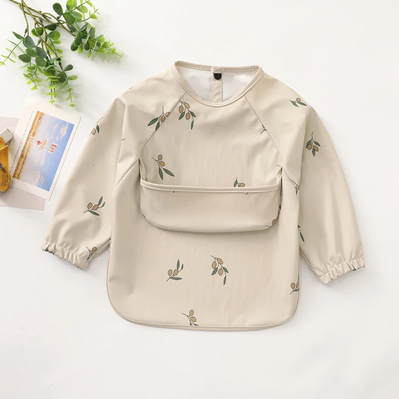 Children Feeding Aprons Long Sleeve Baby Bib With Pocket Full Cover Kid Gown With Bag Waterproof Long-Sleeve Smock 250408