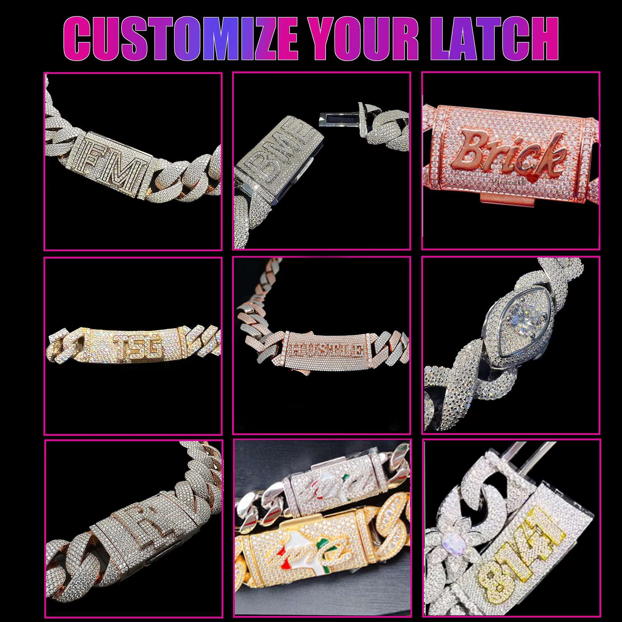 18mm 18 Inches VVS Moissanite Cuban Link Necklace Two-Tone Bling Diamond Curb with Circular Arc Hip Hop Style