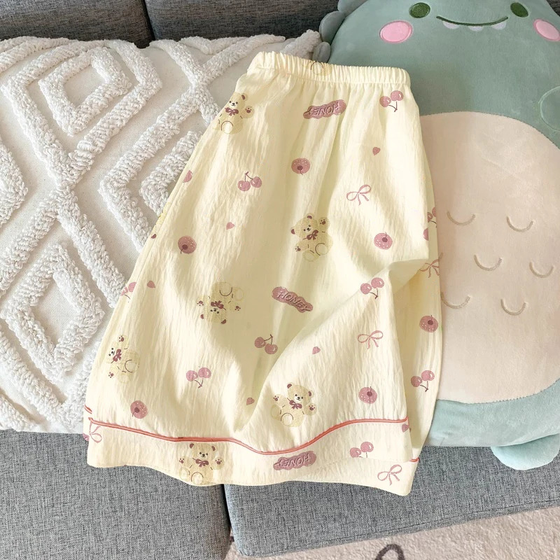 Cute Cherry Bear Printed Womens Pajamas Fashion Casual Milk Silk Home Clothes 3 pieces SpringSummer Short sleeved 250403