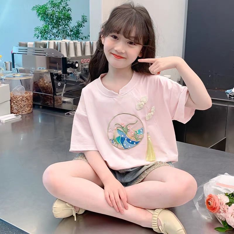 Ddmyshoesvip Girls Short T Shirt For New Children S Summer Clothes Cotton Half Sleeved T Shirt Little Girls Chinese Style Top Trend