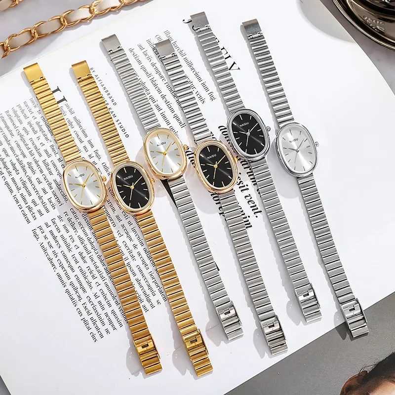 New steel strap oval small dial quartz watch retro minimum temperature watch female student watch direct shippingT250408