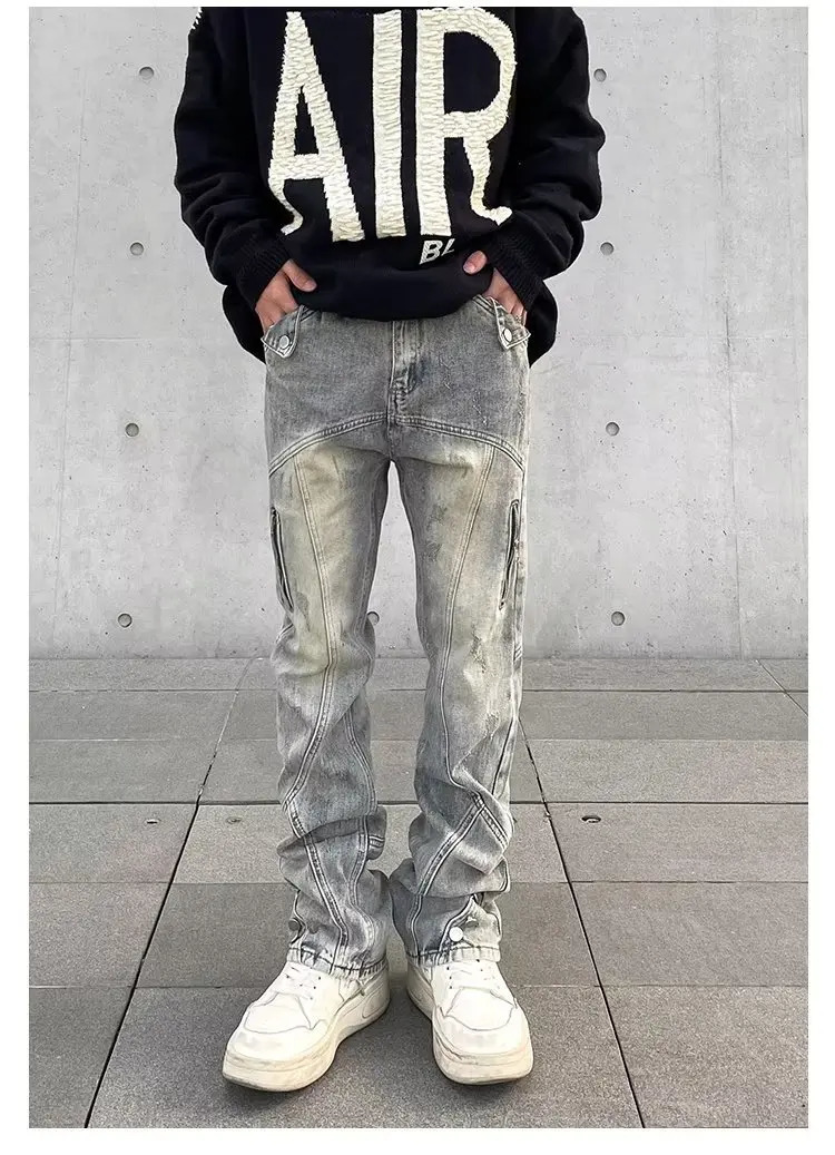 Mens jeans Y2k bagged mens Trousers streetwear denim shorts clothing Flared Cargo torn wide pants 250401