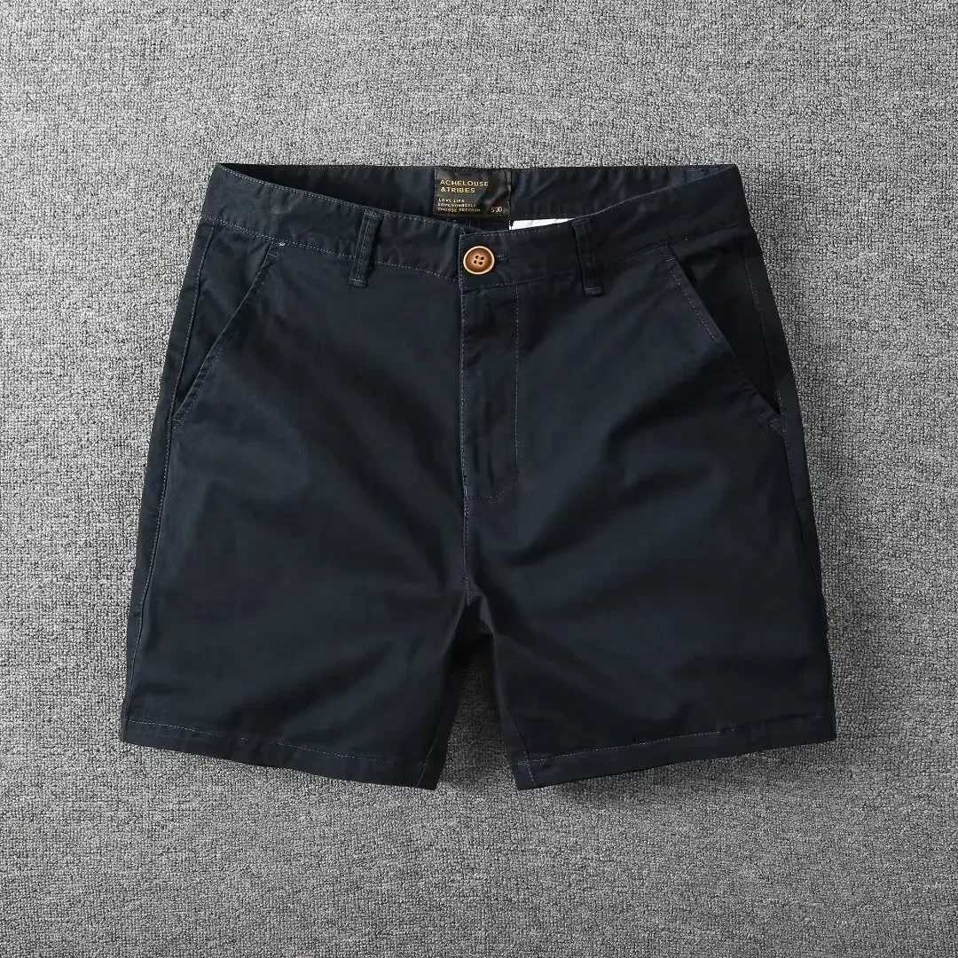 Mens casual cotton shorts summer solid color slim fit loose fit one-third long pants workwearXJ250407