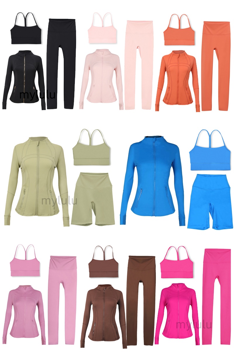 Workout set Women Yoga Sets jackets bra leggings Fitness sets High Waist Sports Jackets Zip Up Coat Elastic Sportswear Outfits Pants Gym Suits