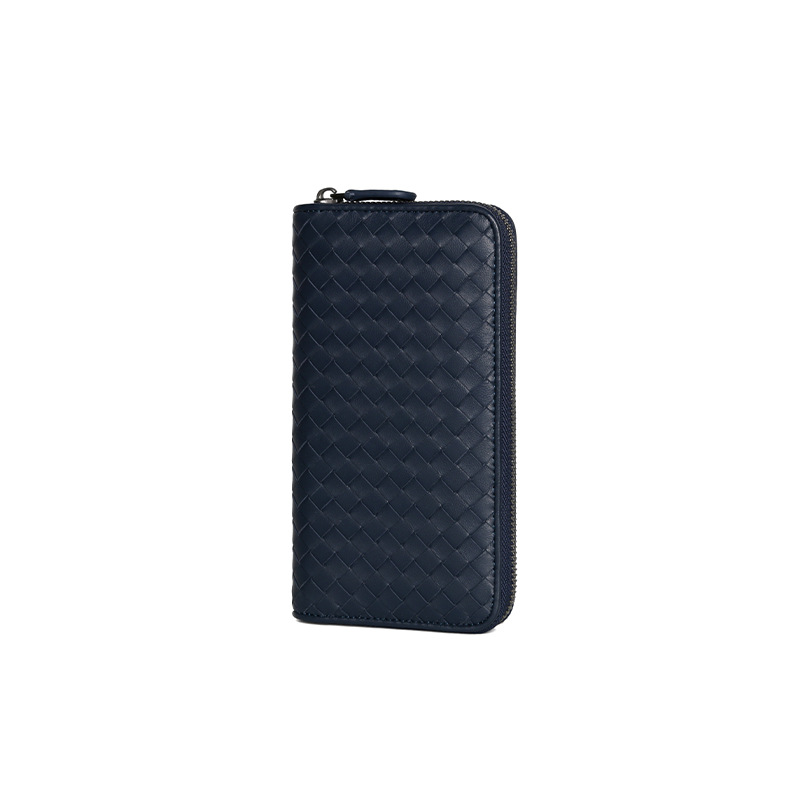 new Vintage hand-woven wallet fashionable commuting genuine leather zipper small leather bag long and exquisite women's card holder