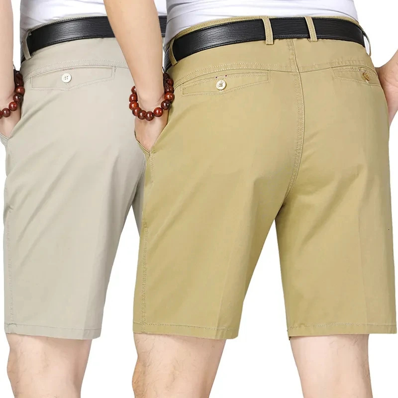 Classic Mens Cotton Shorts Men Stretch Casual Shorts Bermuda Knee Shorts Golf Sports Summer Cool Breathable Shorts Khaki Beige 250407
