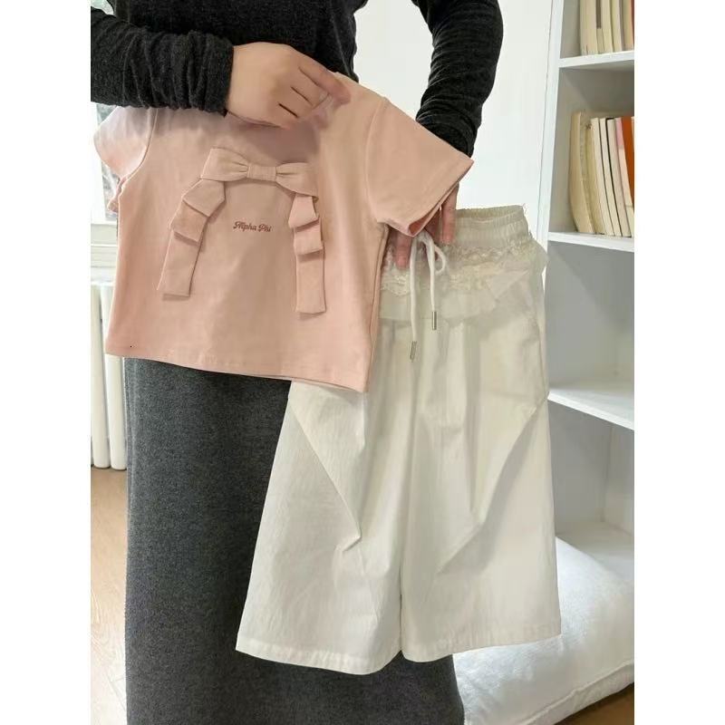 Ddmyshoesvip Girls Sleeved T Shirt New Bow Slimming Sweet And Versatile Short T Base Shirt For Children S Summer Wear