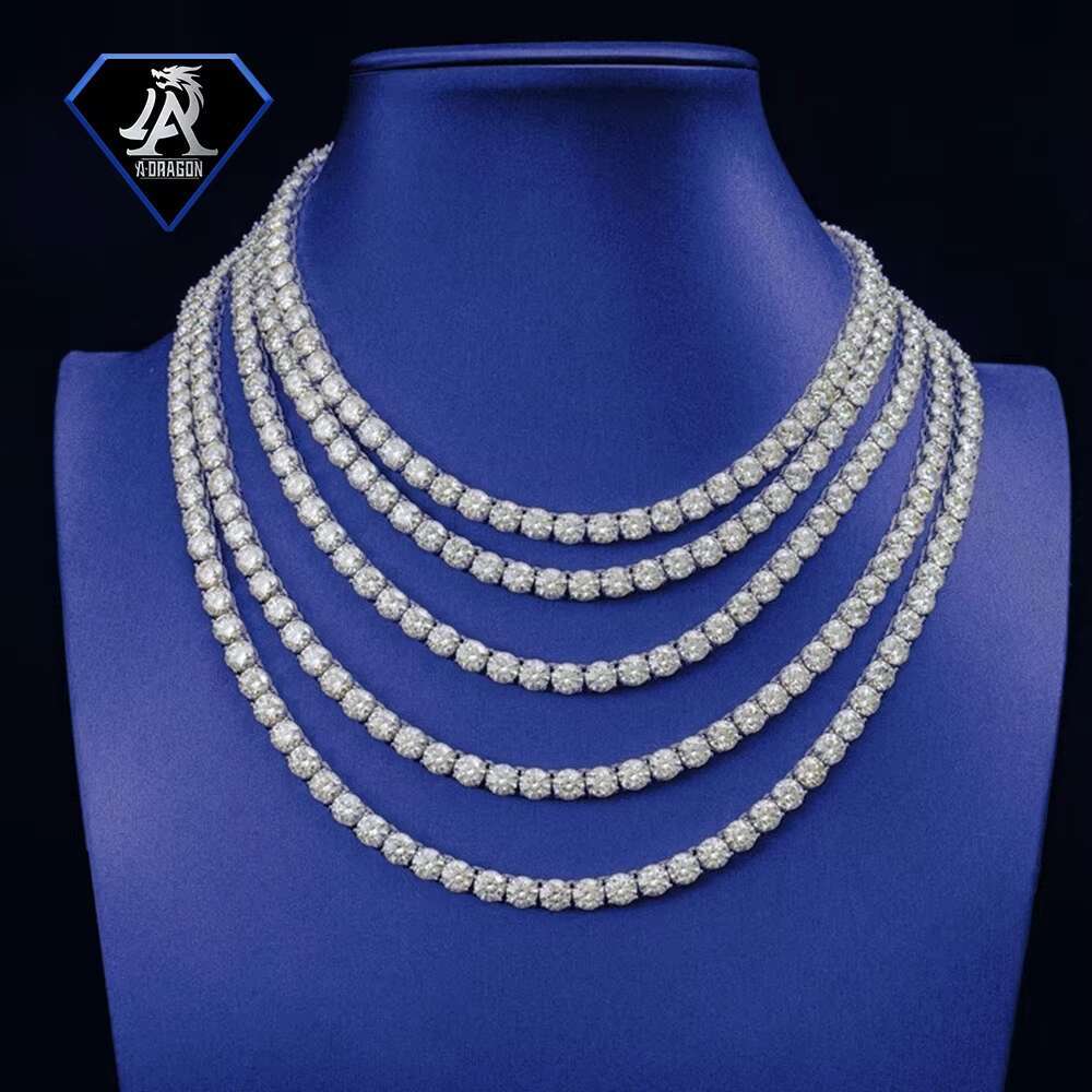 New Arrival S925 Sterling Silver D Color Super Sparkling Moissanite Tennis Necklace 6.5mm Luxury Pass Diamond Tester