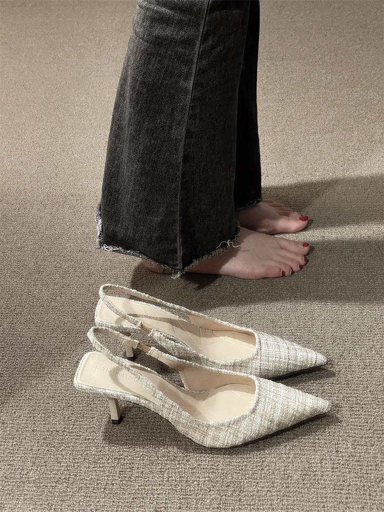 Women's small fragrant style pointed toe stiletto sandals new style for spring and summer versatile single shoes elegant French style fashionable