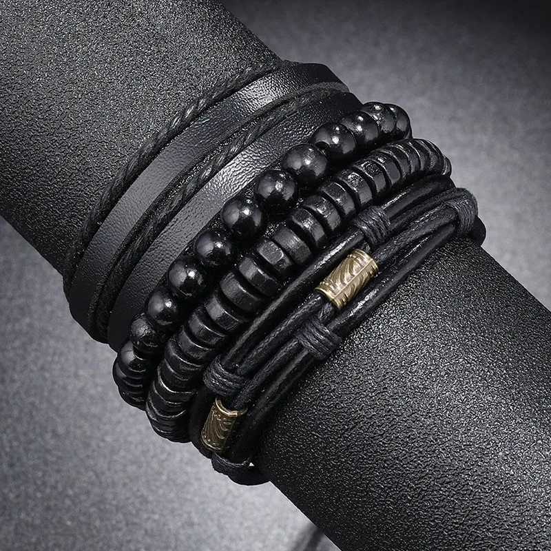 ZORCVENS ic Hand-Woven ather Bracet Mtilayer Men Bracets Punk Beads Bang for Friend Charm Jewelry GiftsC250408