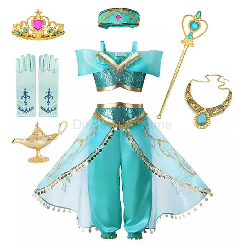 Disney Jasmine Princess Dress of Birthday Party Carnival Cosplay Aladdin Agic Lamp Girls Costume Vestidos Halloween Clothing Set X250408