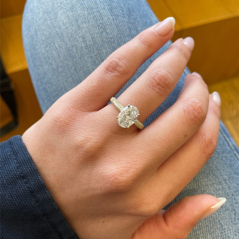 Jewelry Real Gold Womens Engagement Diamond Ring 4.0 Carat Cushion Cut Lab Diamond Gold Ring For Women Three Row Half Pave Wedding