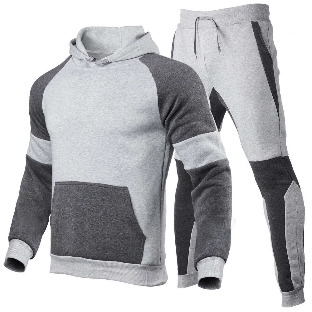 set for men and women, European size, blank color blocking splicing sportswear, running outdoor two-piece set, new casual versatile fashion clothing