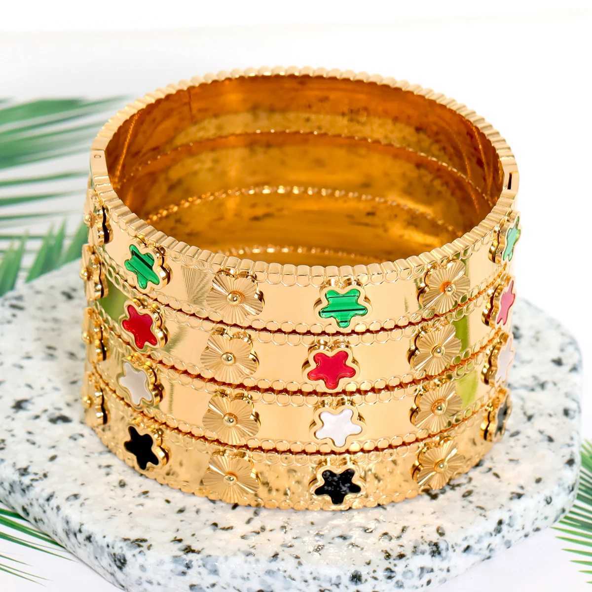 1Pc Fashion Flower Stainless Steel Bracelet Vintage Handmade Jewelry Y250408