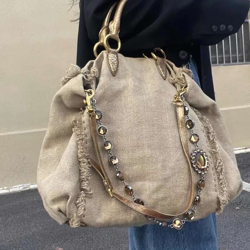 Tassel Bead Decoration Tote Bag For Women Designer Handbag Purse 2025 New In Fashion Personality Large Capacity Shoulder