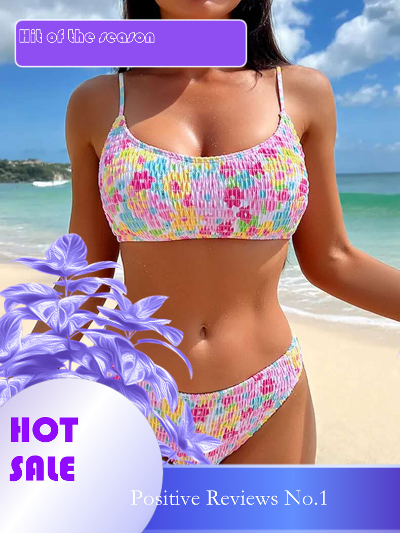 Dongdumaoyi Sexy Pink Floral Print Bikini Set Women Halter Pleate Push Up High Waist Swimsuit Brazilian Bathing Suit Two Piece Swimwear