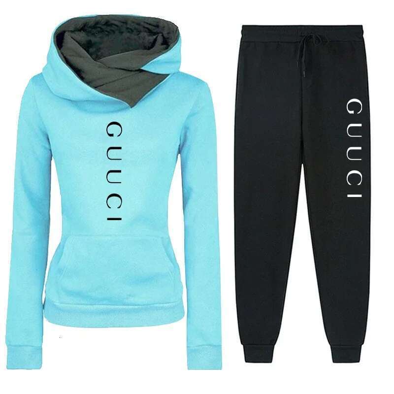 Womens Tracksuit Outfits Autumn Winter Hooded Sweatshirt +Black Sweatpants High Quality Ladies Daily Casual Warm 2 Piece Set