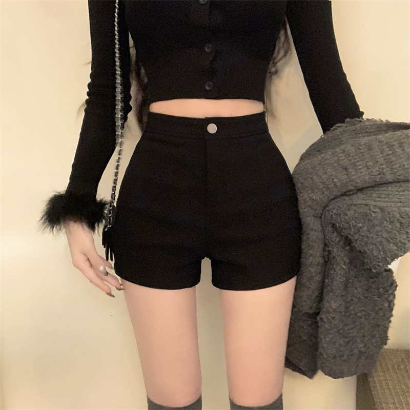 New Designer Shorts Black Lower Body Missing Pure Cotton Autumn Shorts Women Summer High Waisted Slimming A-line Tight Elastic Spicy Girl Hot Pants