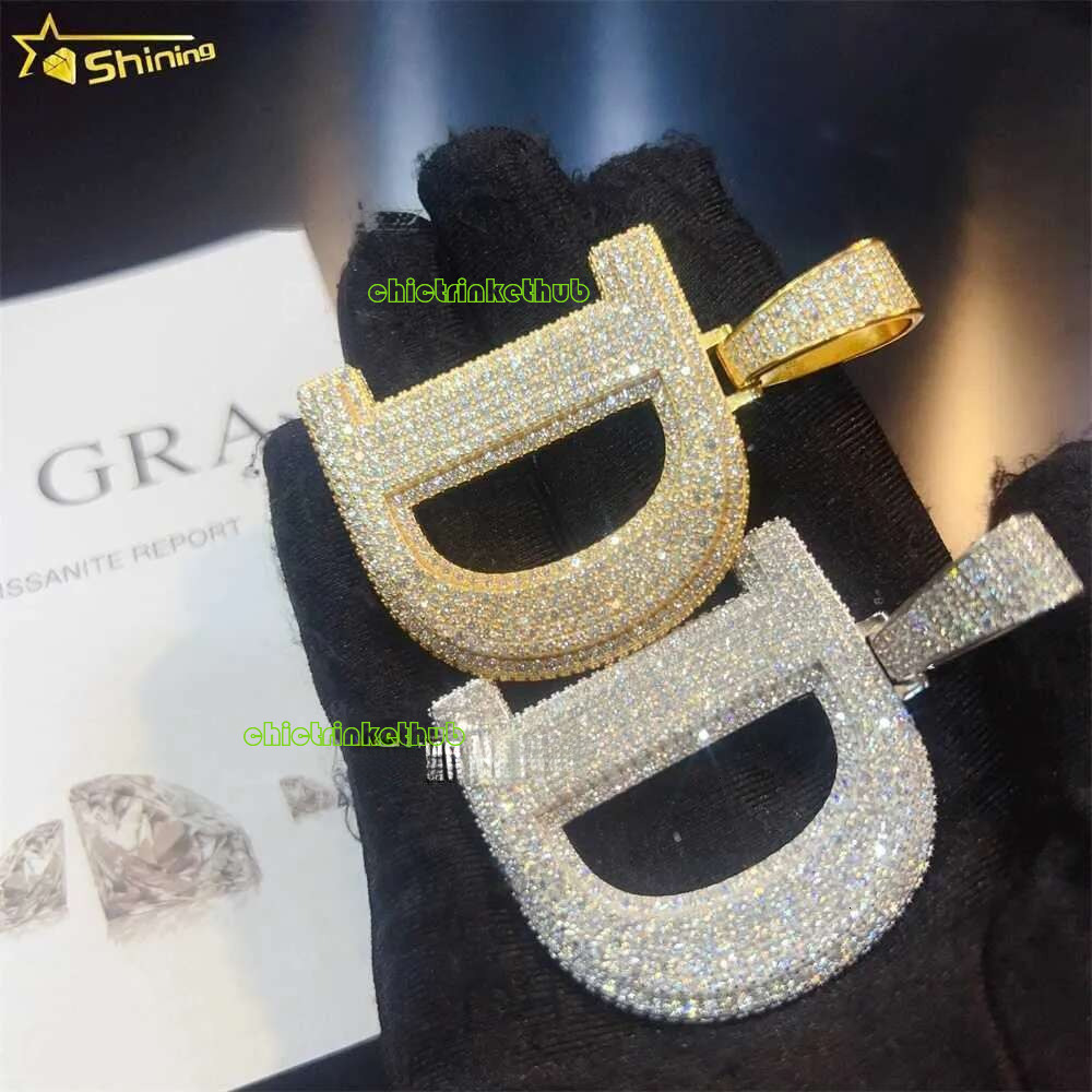 High Quality Bg Sier Fully Iced Out Custom Letter D Moissanite Hip Hop Pendant For Men