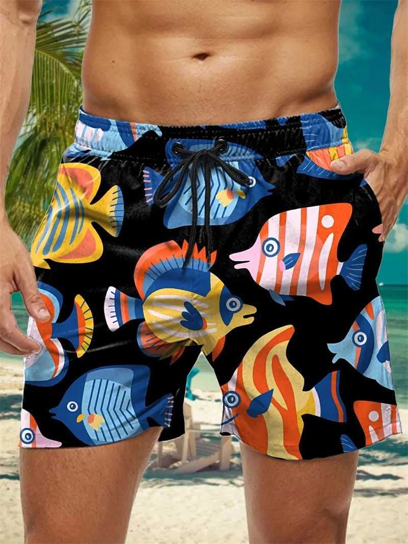 New mens beach shorts 3D printed with tropical fish and marine animal patterns for summer 2025 Hawaiian board shorts for children Y2k swimming trunksX