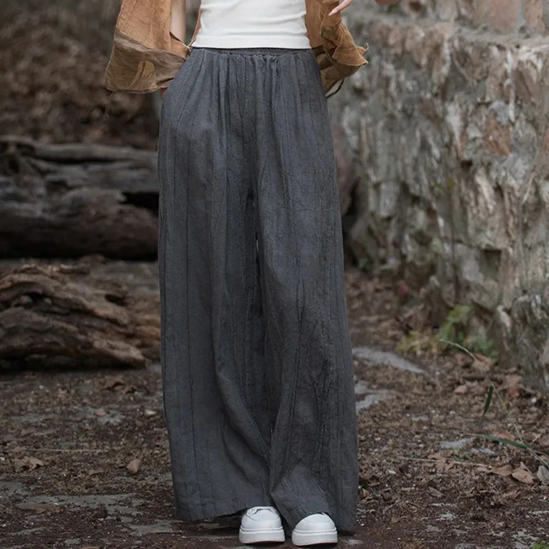 High quality cotton linen wide leg pants for women ly arrived in autumn retro style tie dye loose womens casual Trousers M360 250407
