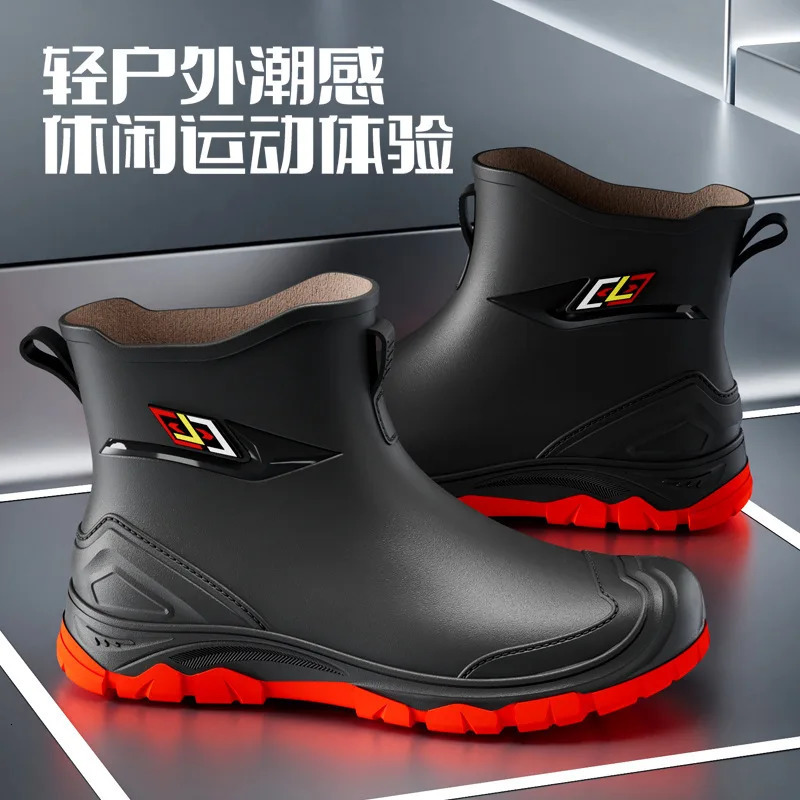 Fashion anti slip mens rain boots waterproof short fashion rain boots outdoor mens water shoes garden hunter shoes 250407