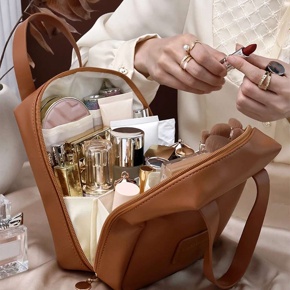 Pu Bag With Handle Multi Functional Makeup Bag Waterproof Portable Multi Layer PU Toiletries Cosmetics Storage Bag