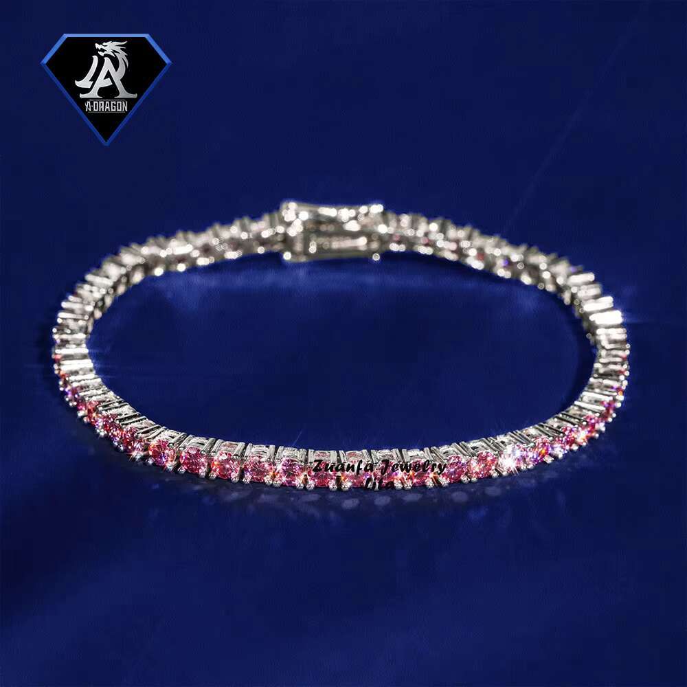 Best Seller 2mm Sterling Silver Hip Hop Set with Pink Moissanite Necklace and Bracelet Matching Genre Accessories