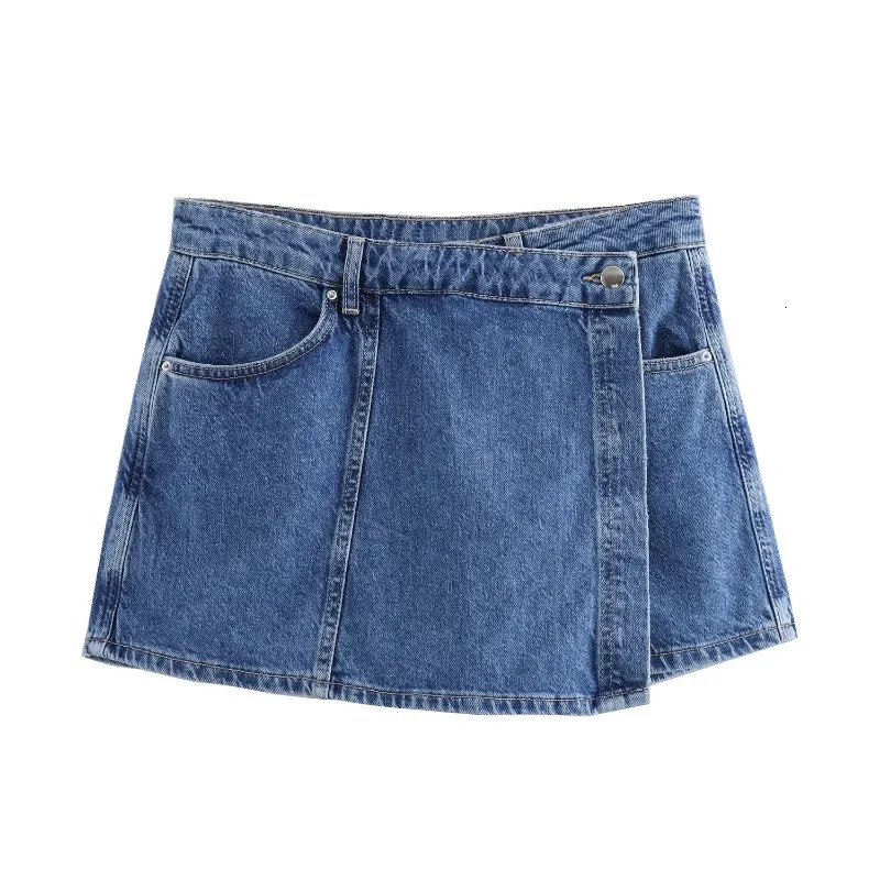 25 Summer Womens Short Denim Shirt Fashion Double breasted Denim Skirt and Pants Set European and American Womens Clothing 250408