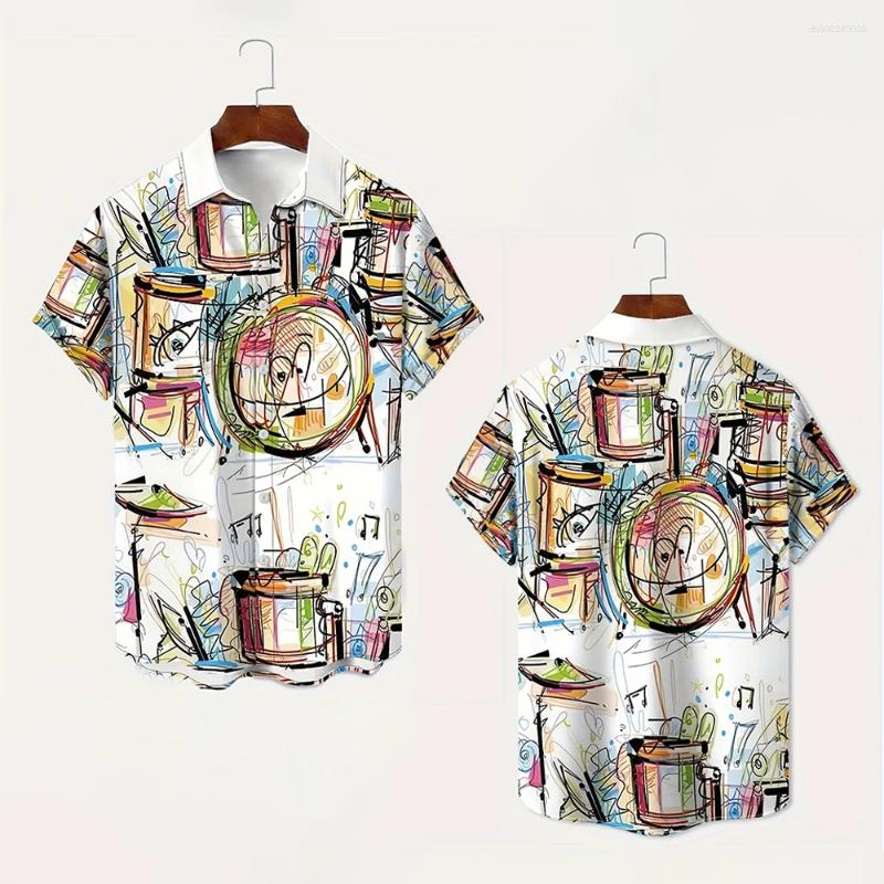 Men's Casual Shirts Musical Instrument Graphic Shirt Fashion Personality Streetwear Party Loose Oversized Button Short Sleeve