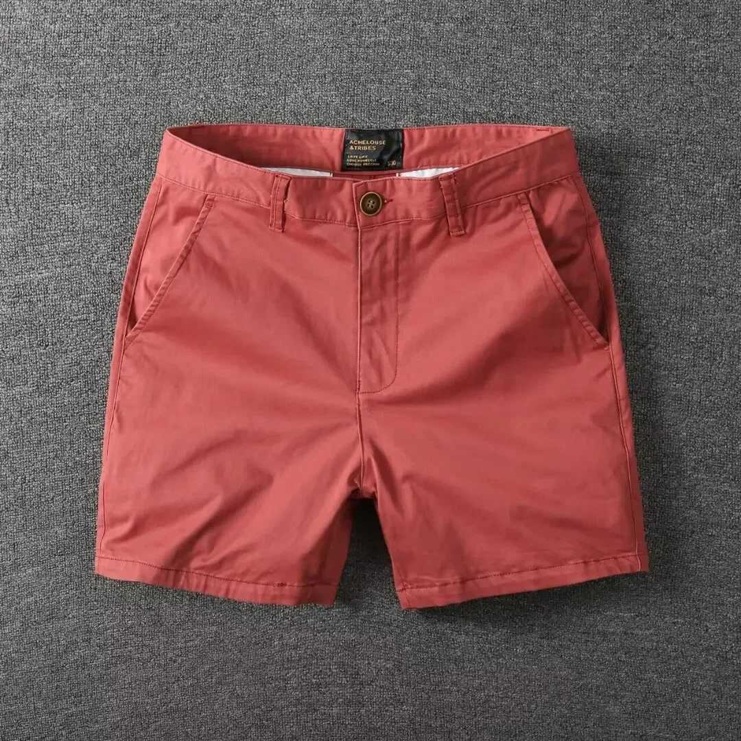 Mens casual cotton shorts summer solid color slim fit loose fit one-third long pants workwearXJ250407