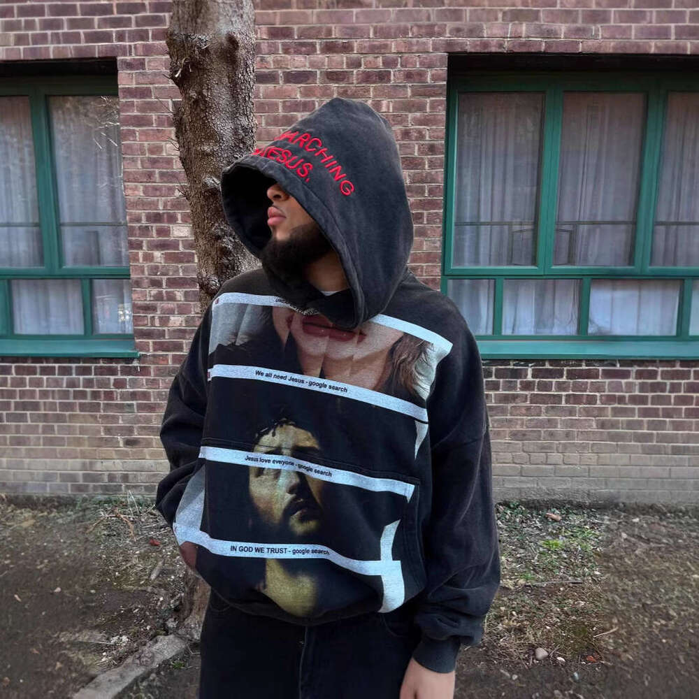 American street hip hop high-quality washed pure cotton embroidered design sense fashionable top for both men and women hoodie