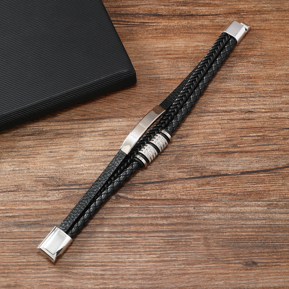 Men's high-end trendy multi-layer leather bracelet, stainless steel accessory