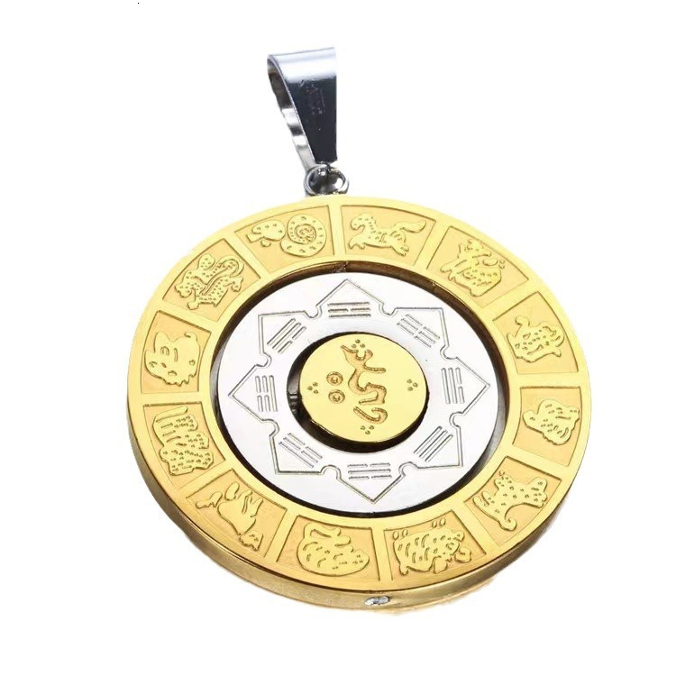 Hot selg Rotating Twee Zodiac Nine Palace Bagua Stainless Steel Buddha Pendant