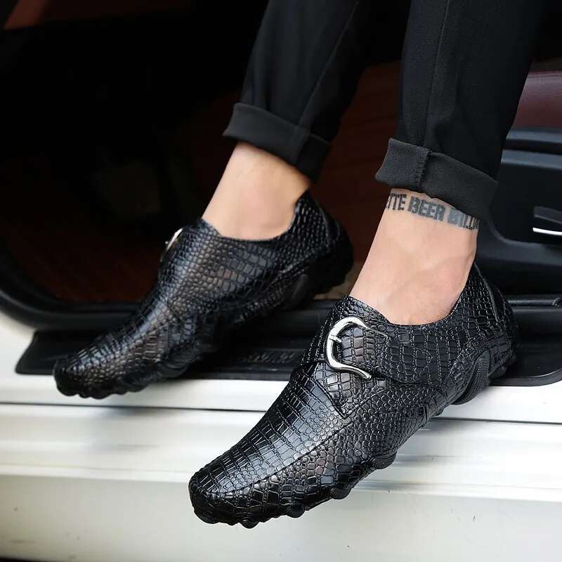 Crocodile Skin Loafer Men Genuine Leather Slip-On Moccasins Handmade Male Outdoor Casual Shoes Drive Walk Leisure