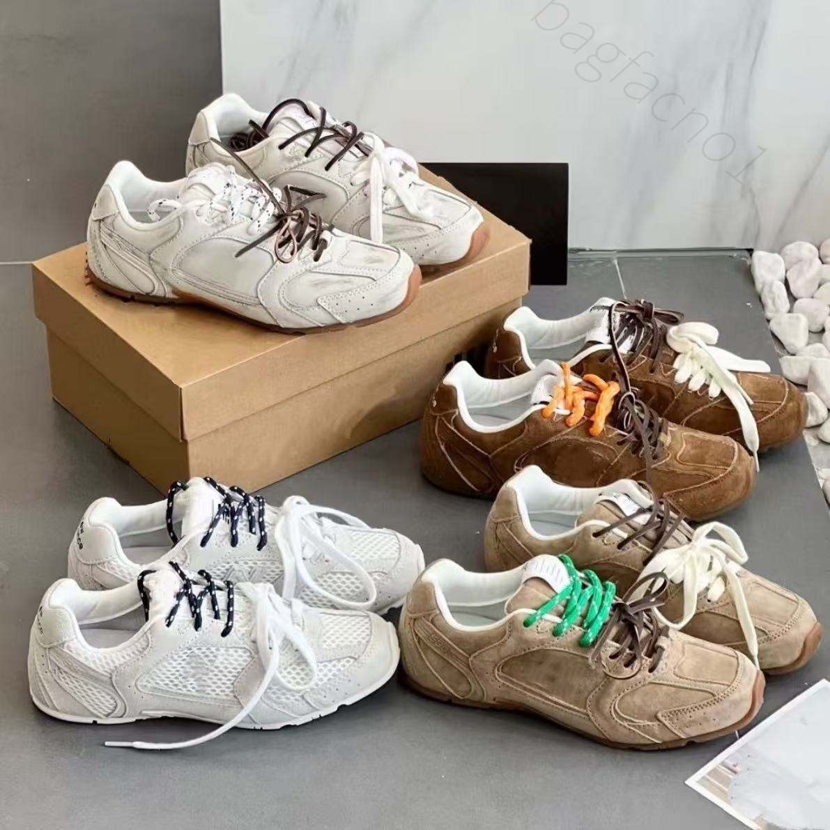 Top quality Vintage Suede brown mesh casual sneakers Lace-up low-top tennis shoes womens men trainers Athletic shoes Luxury designer top flats Sport shoes size35-46