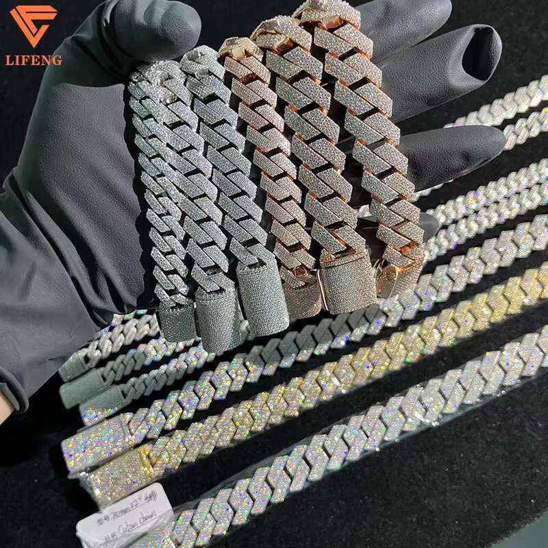 Fine Jewelry 925 Silver Bracelet High Quality Hand Setting Iced Out VVS Moissanite Diamond Hip Hop Cuban Chain Bracelet for Men