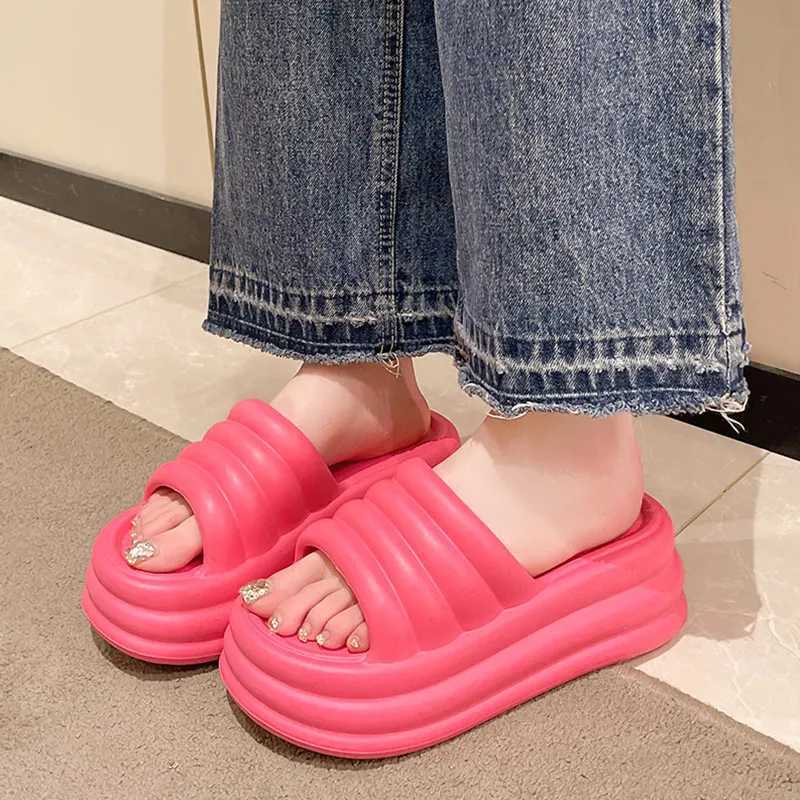Womens platform slider outdoor solid color summer slider womens Fi Ins home anti slip slider shoesXJ250407
