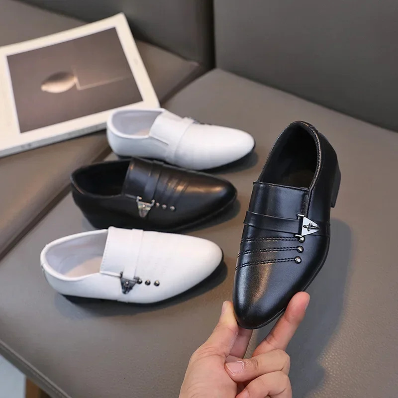 Childrens Leather Shoes for Boys Toddler Kids Party Wedding Formal Performance Shoes School All-match Black White Loafers Shoes 250407