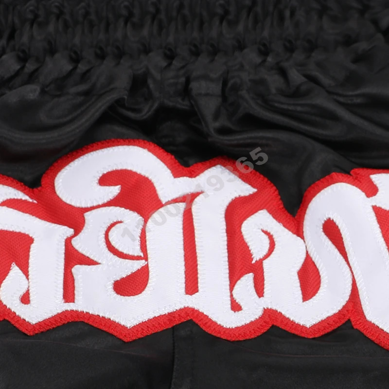 Muay Thai Boxing Shorts Fitness Mens Womens Childrens Boxing Shorts Embroidery Thai Gym Training Black MMA Jujutsu Pants 250408
